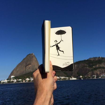 Euzebio made a tightrope walker teeter near Sugarloaf Mountan in Rio de Janiero.