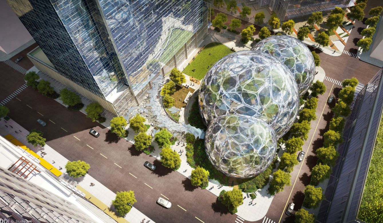 <a href="http://www.amazon.com" target="_blank" target="_blank">Amazon</a> is currently constructing three glass 'spheres', which will contain treehouse meeting areas and around 3,000 species of plants. The design is by innovative design practice <a href="http://www.nbbj.com/" target="_blank" target="_blank">NBBJ</a>. This will serve as the centerpiece for its new headquarters, set to open in 2018. 