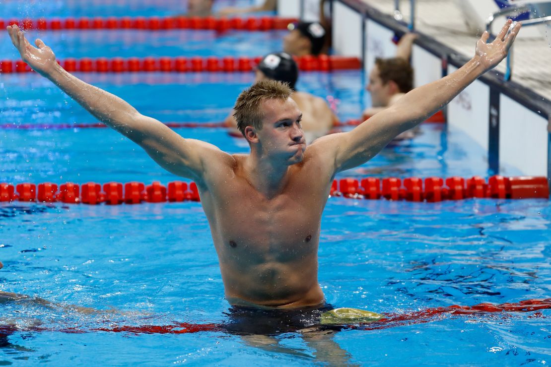 Dmitriy Balandin celebrated after winning gold men's 200m breaststroke final.