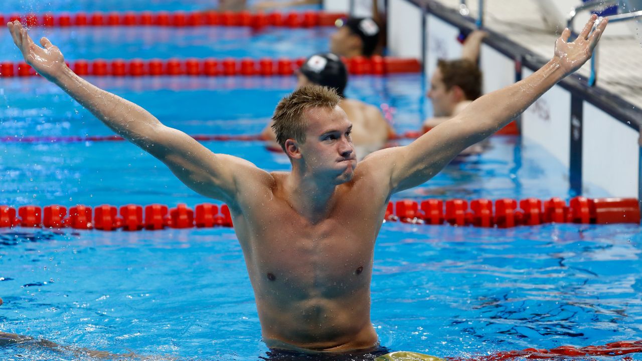 Dmitriy Balandin celebrated after winning gold men's 200m breaststroke final.