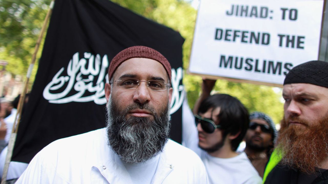 Anjem Choudary leads a protest against the killing of Osama bin Laden outside the US embassy in London on May 6, 2011.