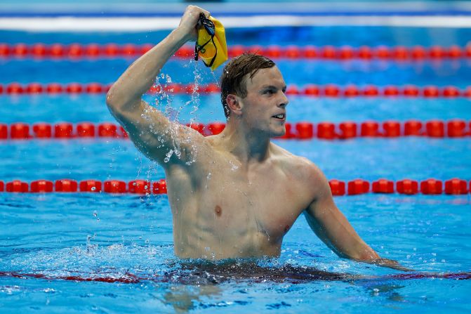 Kyle Chalmers of Australia celebrates after <a href="index.php?page=&url=http%3A%2F%2Fwww.cnn.com%2F2016%2F08%2F10%2Fsport%2Fkyle-chalmers-australia-michael-phelps%2Findex.html" target="_blank">winning gold</a> in the 100-meter freestyle. He is the first Australian to win the event since Mike Wenden in 1968.