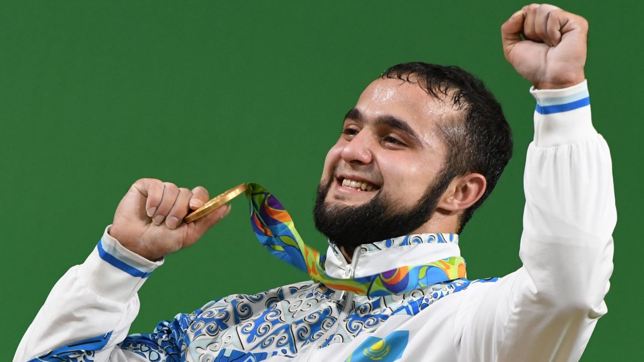 Kazakhstan's Nijat Rahimov was very happy with his gold.