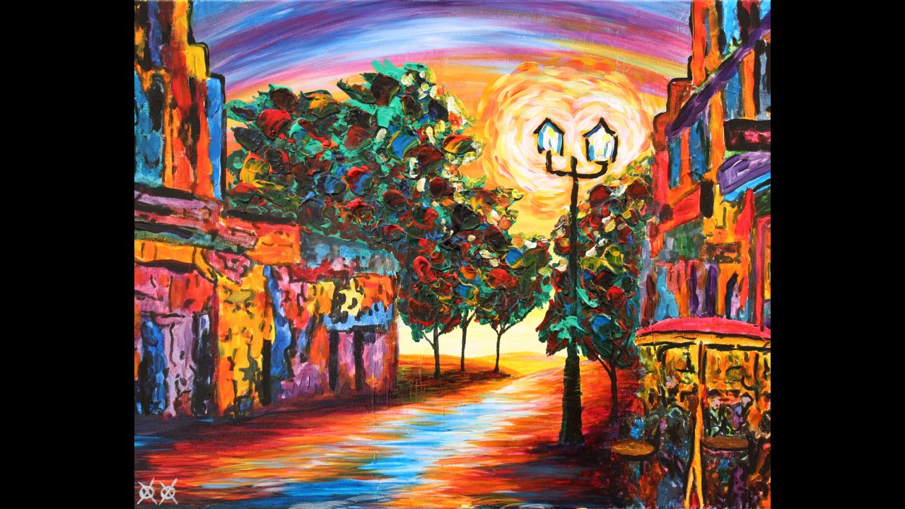 "Cafe View": "I love to walk down old city streets as music plays and reverberates along the cobbled streets and stone walls. It could be New Orleans, Amsterdam or a dozen other places, but when the music starts, the color just seems to drip from the walls and color the air all around you. It is hard to forget a walk like that."