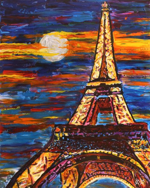 "Paris at Night": "Night is a magical time for me. Music and the sounds of people are intensified, and for me, that means more color. While night for some may darken their mood, for me, I think it is a time when emotions and feelings can also run their highest."