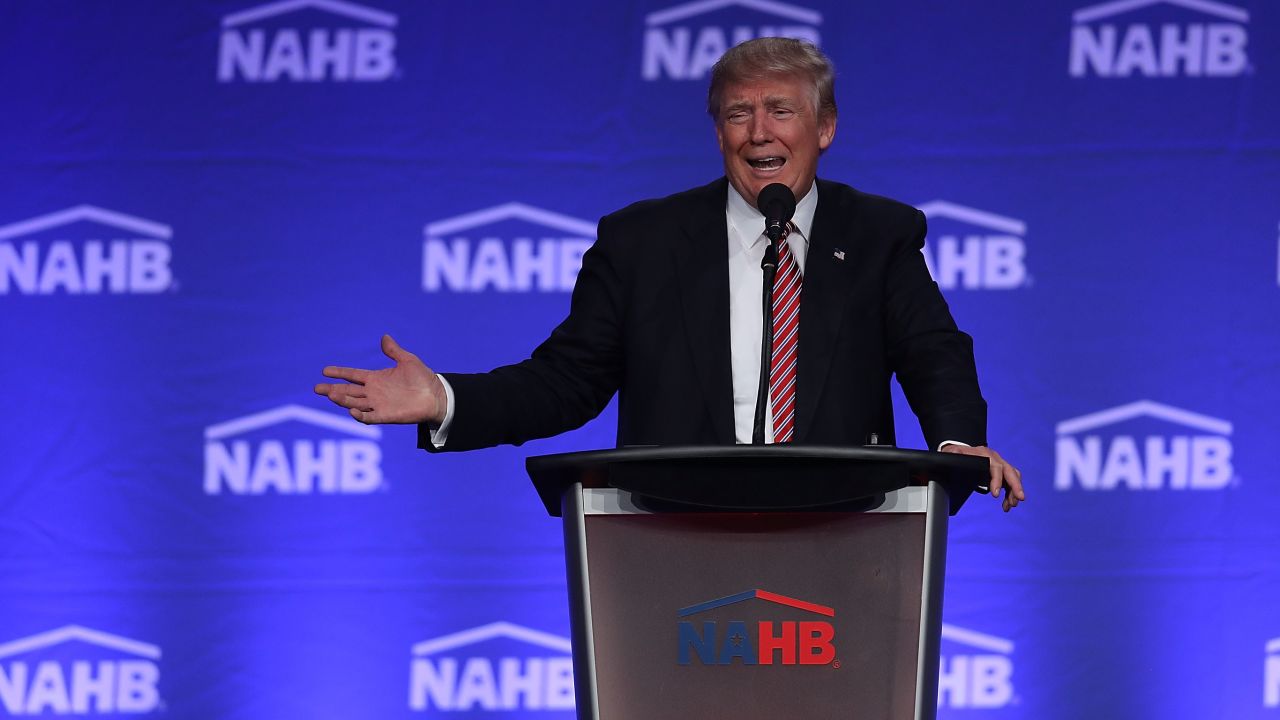 MIAMI BEACH, FL - AUGUST 11:  Republican presidential nominee Donald Trump speaks during an address to the National Association of Home Builders at the Fontainebleau Miami Beach hotel on August 11, 2016 in Miami Beach, Florida. Trump continued to campaign for his run for president of the United States.  (Photo by Joe Raedle/Getty Images)