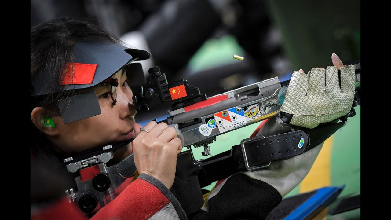 China's Zhang Binbin competes in the 50-meter rifle (three positions). She won the silver.