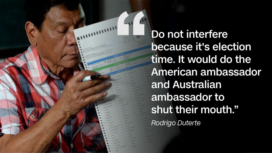 Foreign diplomats weighing in on Rodrigo Duterte's controversial remarks did not sit well with the then-mayor. 