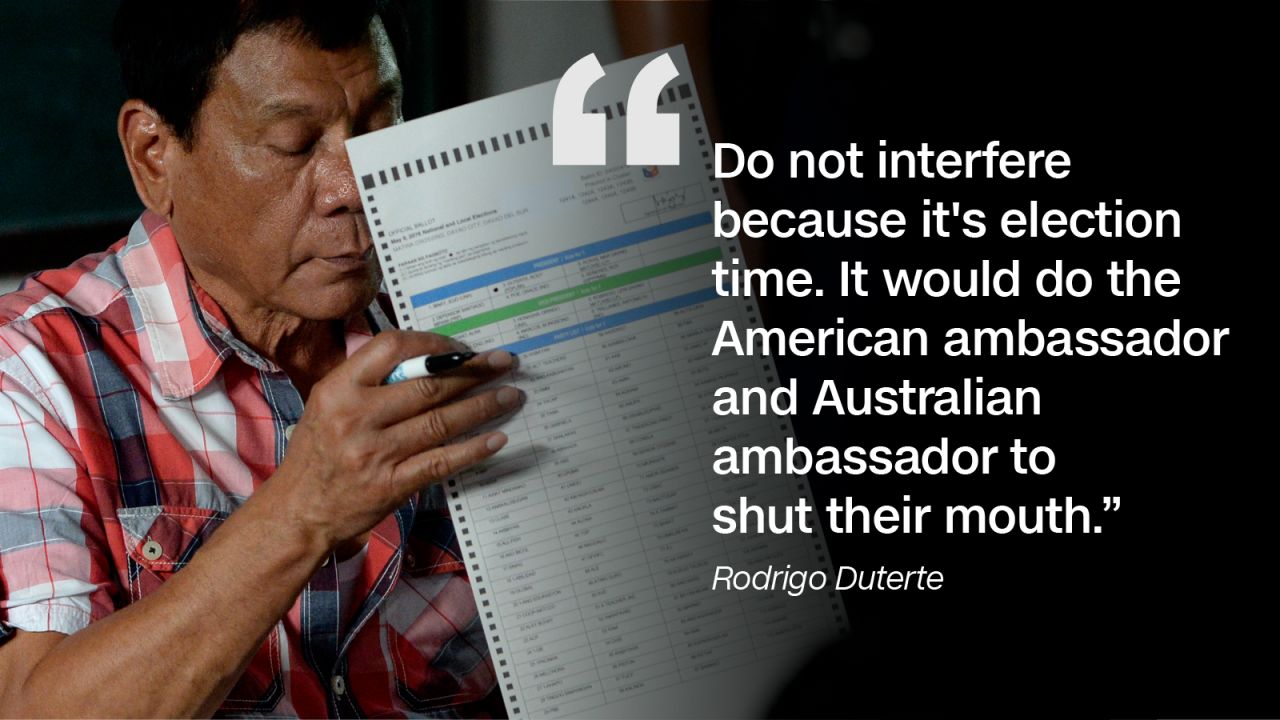 Foreign diplomats weighing in on Rodrigo Duterte's controversial remarks did not sit well with the then-mayor.
