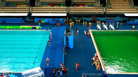<strong>August 9:</strong> The Olympic diving pool turned green in Rio de Janeiro. Officials <a href="http://www.nytimes.com/2016/08/11/sports/olympics/green-water-pool-rio-games.html" target="_blank" target="_blank">blamed the color change</a> on a chemical imbalance in the water, but they said there were no health risks to the athletes.