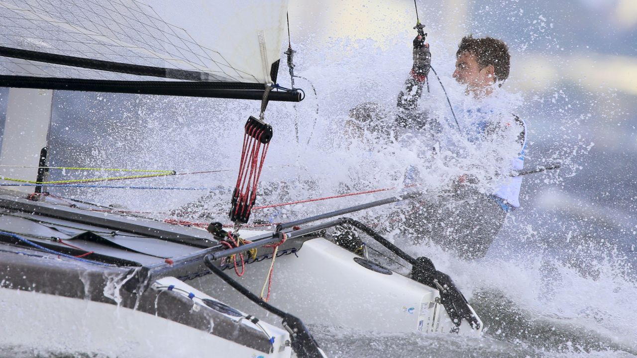 Ben Saxton and Nicola Groves sail for Great Britain in Guanabara Bay.