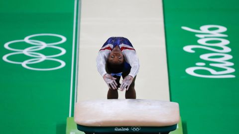 Simone Biles competes at the 2016 Rio Olympics. The vaulting table is now larger and safer than in decades past. 