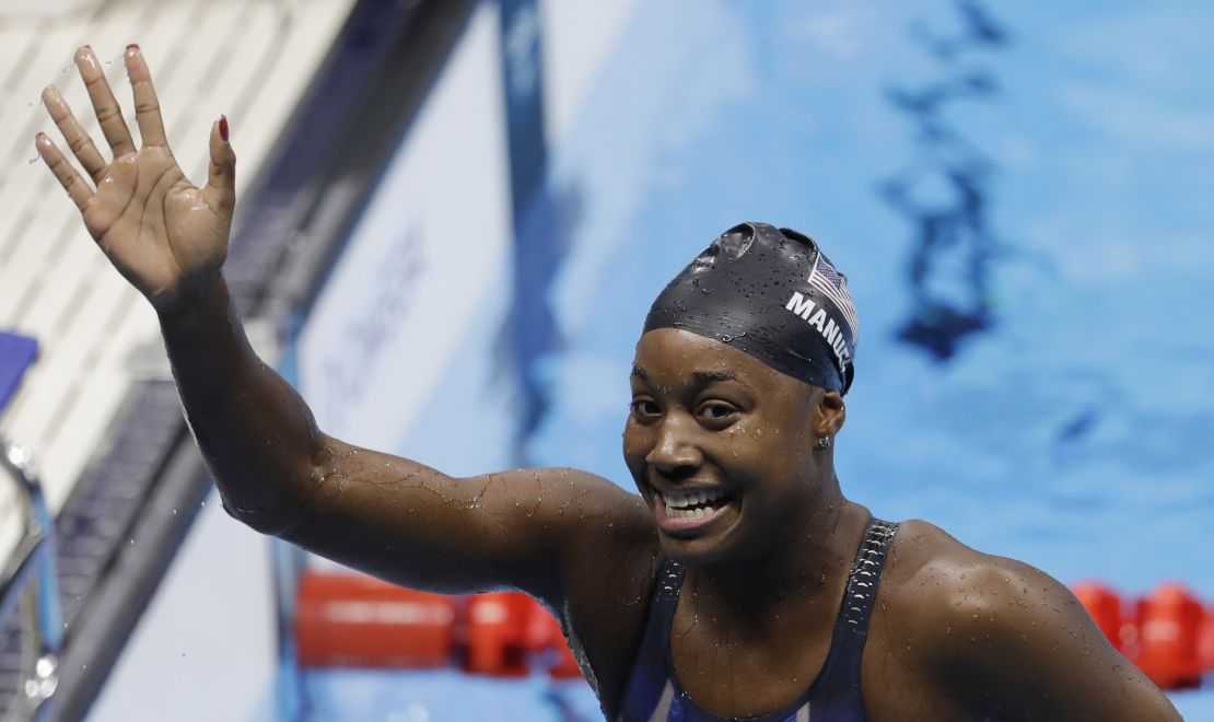 Simone Manuel was all smiles after taking gold in the 100-meter freestyle.