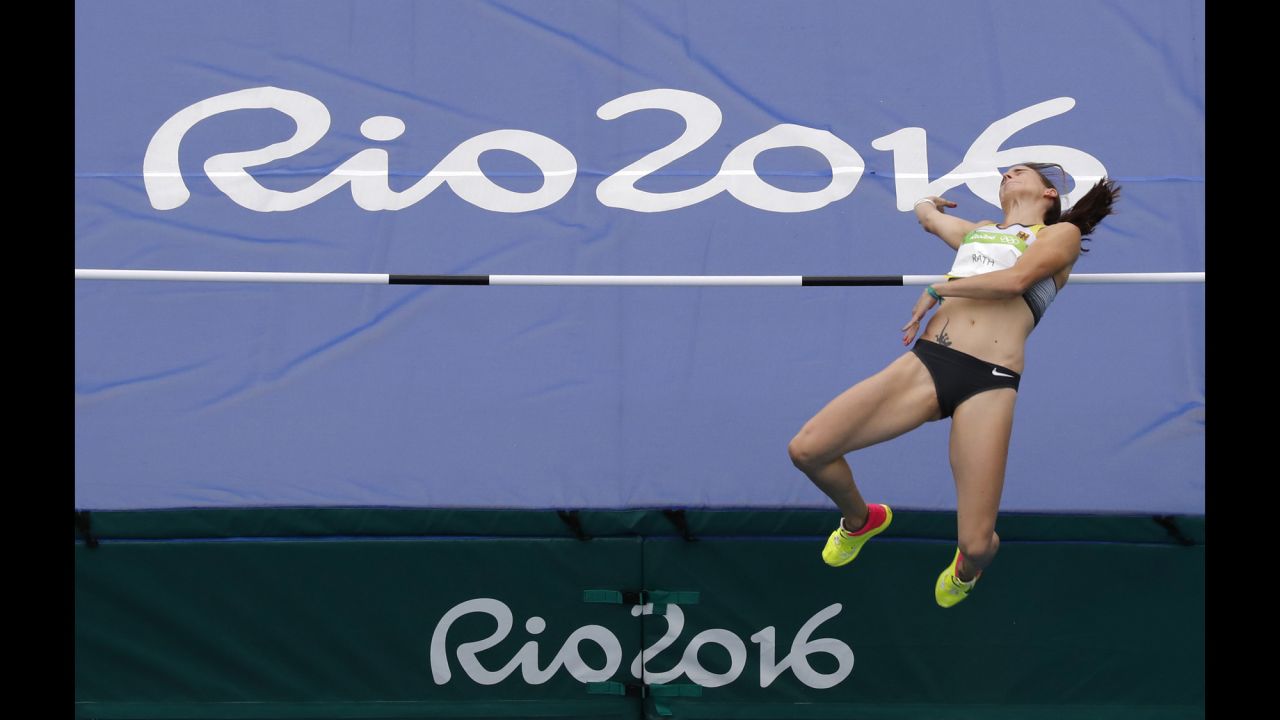Germany's Claudia Rath competes in the high jump portion of the heptathlon.