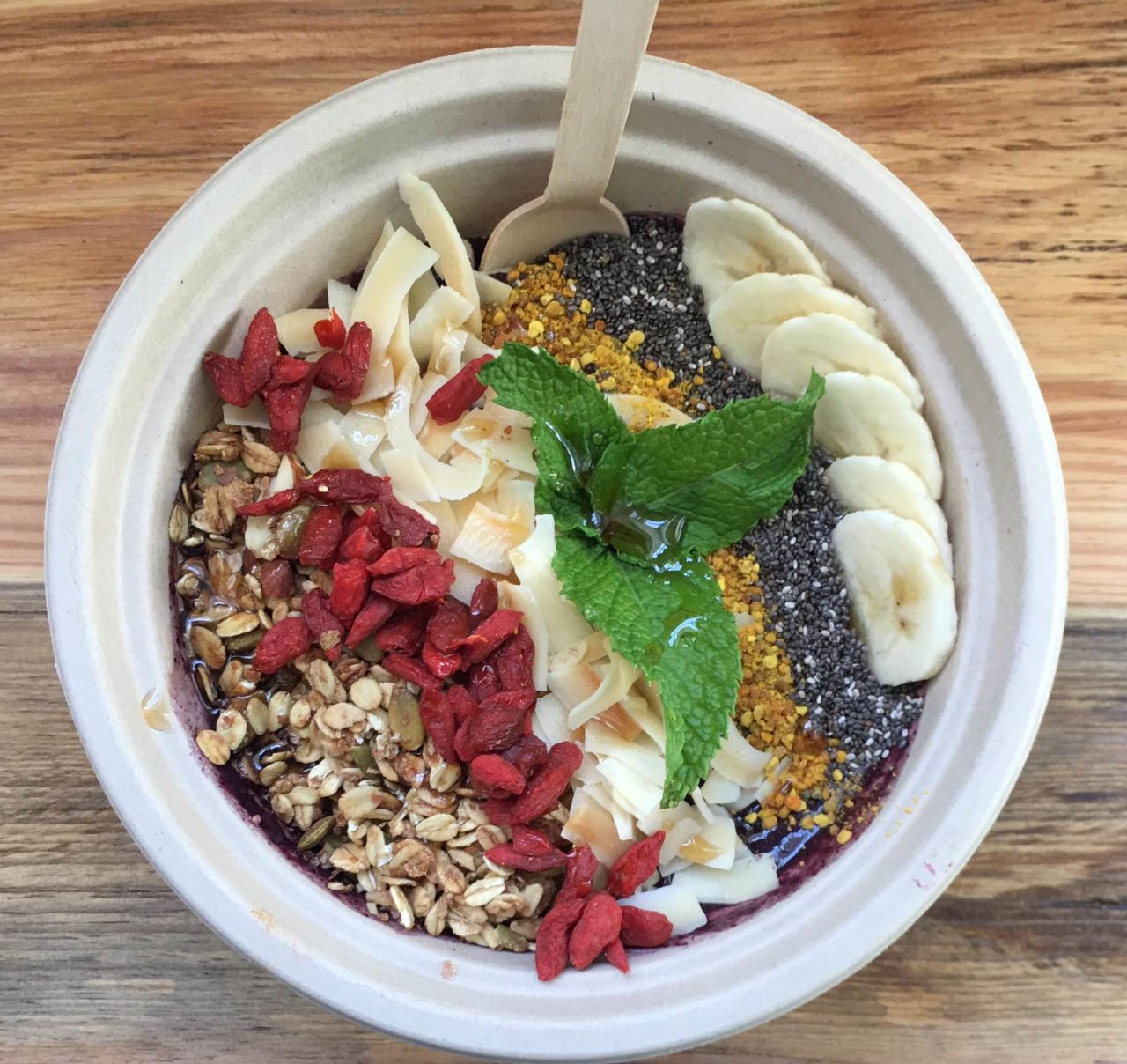 BŌL, a tiny shop on the grounds of the Wagner at Duck Creek hotel, offers a variety of both sweet and savory acai bowls, adding fresh berries, banana, peanut butter and beets to bowls based on the little Amazon berry.
