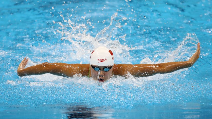 RIO DE JANEIRO, BRAZIL - AUGUST 06:  Xinyi Chen of China competes in heat four of the Women's 100m Butterfly on Day 1 of the Rio 2016 Olympic Games at the Olympic Aquatics Stadium on on August 6, 2016 in Rio de Janeiro, Brazil.  (Photo by Lars Baron/Getty Images)