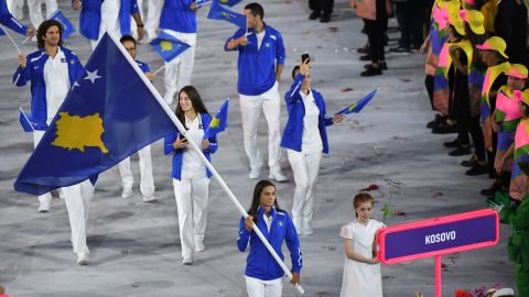 Olympic champion judoka Majlinda Kelmendi was the flag bearer for Kosovo for its inaugural walk in the Parade of Nations. 