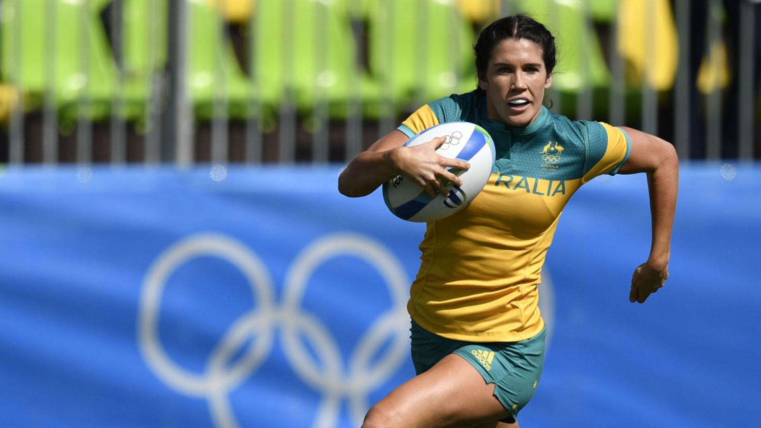 Australia's Charlotte Caslick scores a try in the Women's Rugby Sevens match between Australia and Colombia during the Rio 2016 Olympic Games. 