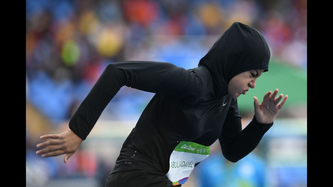 Kariman Abuljadayel became the first female sprinter to represent Saudi Arabia at the Olympics when she took part in the 100-meter preliminaries. She set a new national record of 14.61 seconds but did not qualify for the next round.