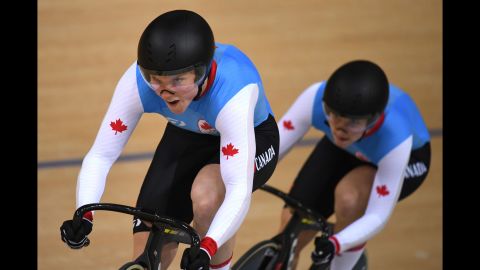 Canada's Kate O'Brien and Monique Sullivan compete in team sprint qualifying.