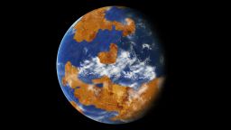 Observations suggest Venus may have had water oceans in its distant past. A land-ocean pattern like that above was used in a climate model to show how storm clouds could have shielded ancient Venus from strong sunlight and made the planet habitable.