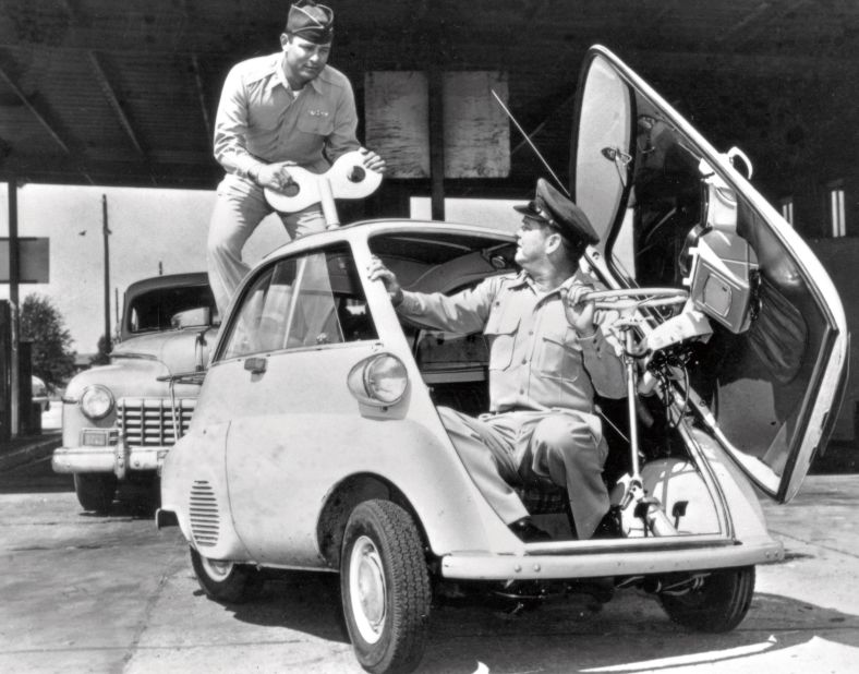 The most distinctive design element on the Isetta was its door - which was, in effect, the entire front bodywork of the vehicle. It opened up to offer surprisingly easy access.