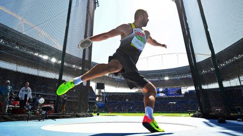 Germany's Daniel Jasinski competes in the discus final.
