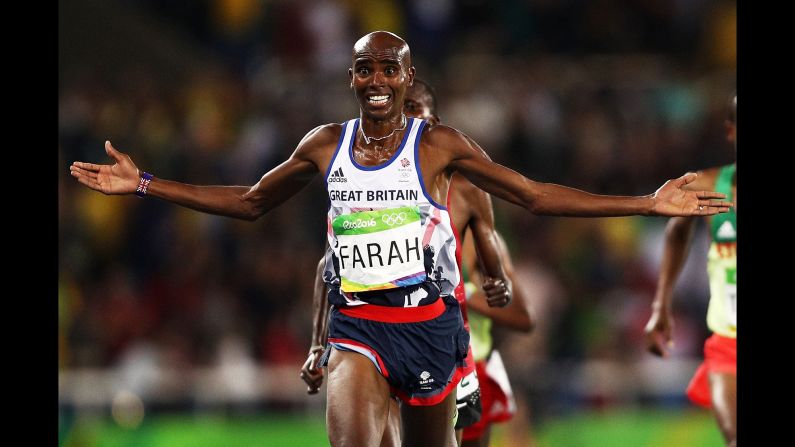 Mo Farah became the first British track athlete to win three Olympic gold medals as he retained his 10,000-meter title. 