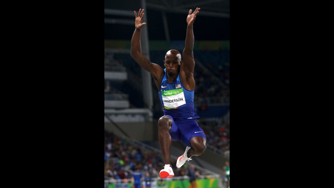 American Jeff Henderson won gold in the men's long jump final with a distance of 8.38 meters.