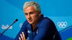 RIO DE JANEIRO, BRAZIL - AUGUST 12:  Ryan Lochte of the United States attends a press conference in the Main Press Center on Day 7 of the Rio Olympics on August 12, 2016 in Rio de Janeiro, Brazil.  (Photo by Matt Hazlett/Getty Images)