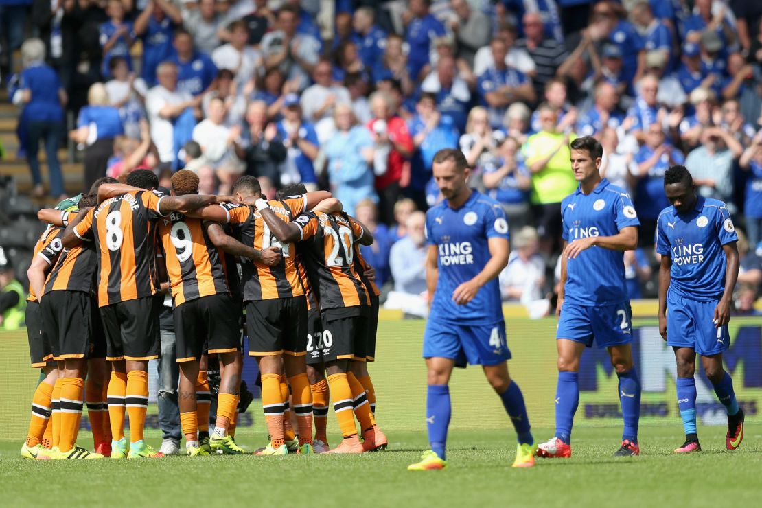 Leicester City's dejected players traipse off after the champions suffered a shock 2-1 opening day defeat at promoted Hull City. 