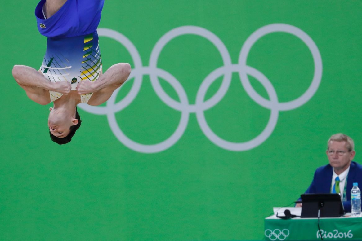 Brazil's Diego Hypolito competes in the men's floor event final of the artistic gymnastics.