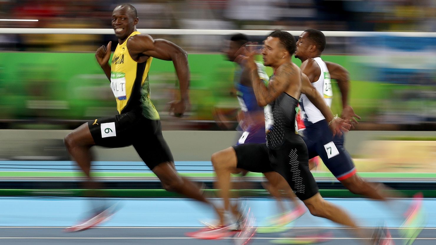 Usain Bolt of Jamaica competes in the Men's 100 meter semifinal.