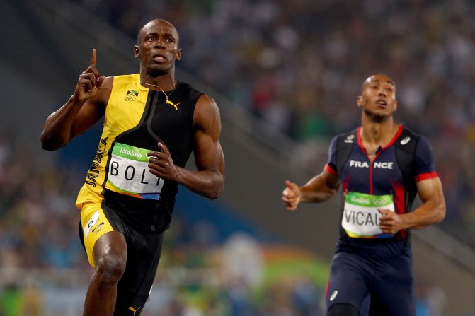 Usain Bolt of Jamaica wins the men's 100m final,<a href="index.php?page=&url=http%3A%2F%2Fwww.cnn.com%2F2016%2F08%2F14%2Fsport%2Fusain-bolt-justin-gatlin-olympic-games-100-meters-rio%2Findex.html" target="_blank"> becoming the first Olympic sprinter to win three consecutive 100-meter gold medals.</a>