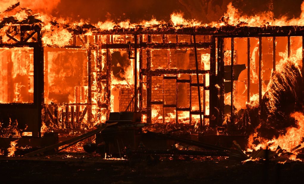A home burns near the town of Lower Lake, California. 
