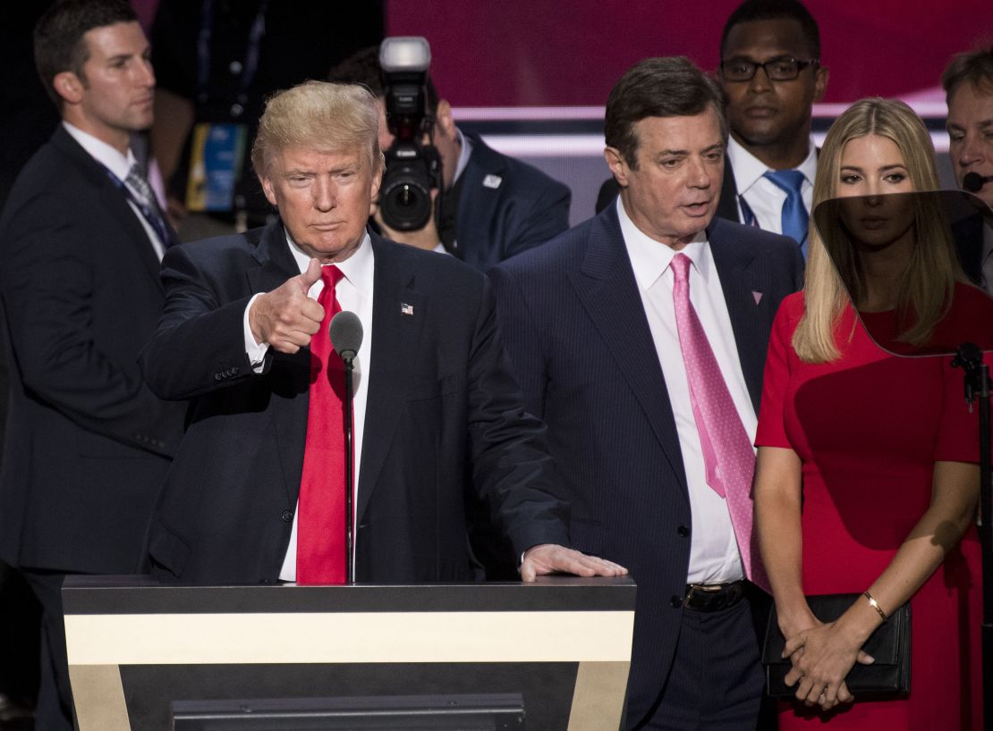 U.S. Republican Presidential Candidate Donald Trump with  with his then-campaign chairman, Paul Manafort, in July.