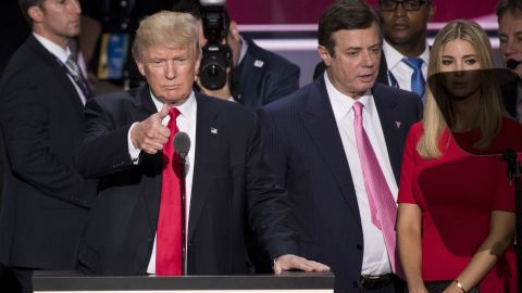 U.S. Republican Presidential Candidate Donald Trump with  with his then-campaign chairman, Paul Manafort, in July.