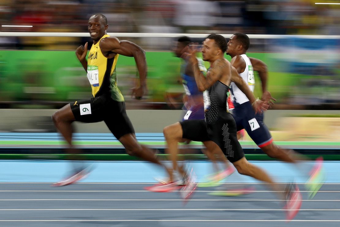 Usain Bolt of Jamaica leaves the rest of the field behind in a 100-meter heat at the Rio Olympics. 