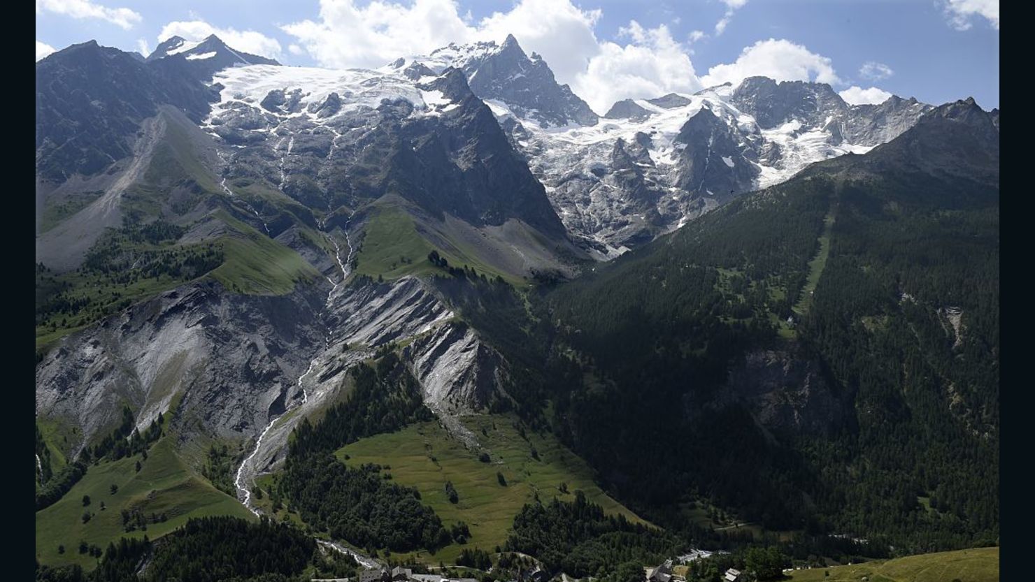 A view of La Meije, a French mountain where two climbers fell to their deaths Sunday.