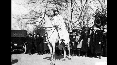 In March 1913, the National American Women Suffrage Association organized the Woman Suffrage Procession in Washington. The march took place the day before Woodrow Wilson's inauguration to maximize exposure. Inez Milholland, a labor lawyer, suffragist and World War I correspondent, started off the procession on a white horse.
