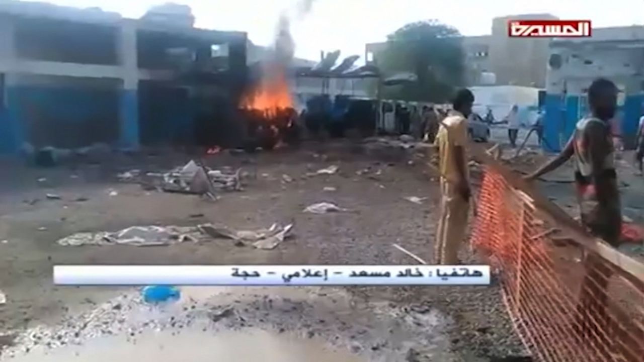 Saudi airstrikes have damaged hospitals, including this one in northern Yemen seen on Al Masirah TV.