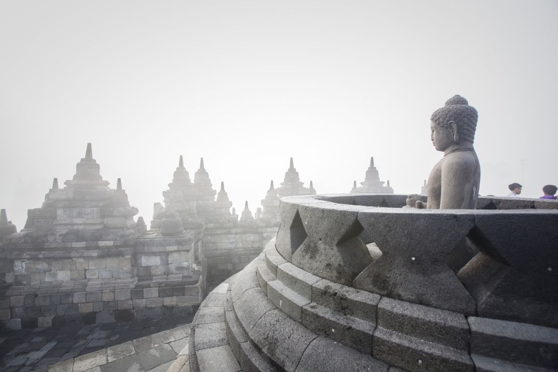 A Buddha statue at Indonesia's Borobudur Temple.