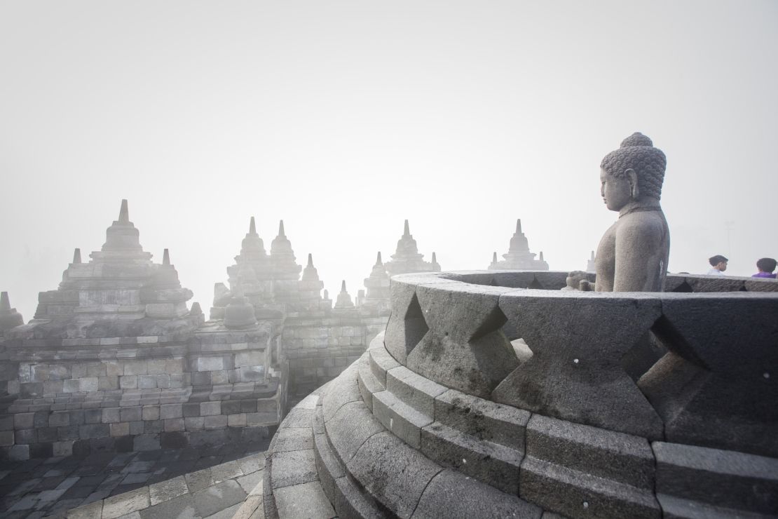 A Buddha statue at Indonesia's Borobudur Temple. 