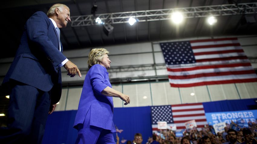Hillary Clinton holds a rally with US Vice President Joe Biden at Riverfront Sports athletic facility on August 15, 2016 in Scranton, Pennsylvania.