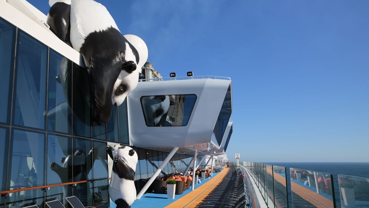 Giant panda sculptures on the Ovation of the Seas, a Royal Caribbean cruise ship that's operating from China.