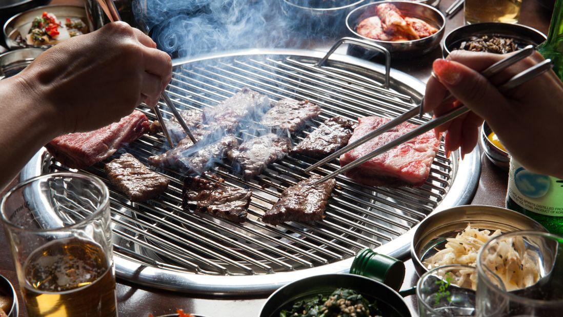 Korean BBQ gogigu usually features a grill placed in the center of a table, surrounded with an assortment of banchan (side dishes). Photo Rick Poon/Hanjip/Culver City, CA