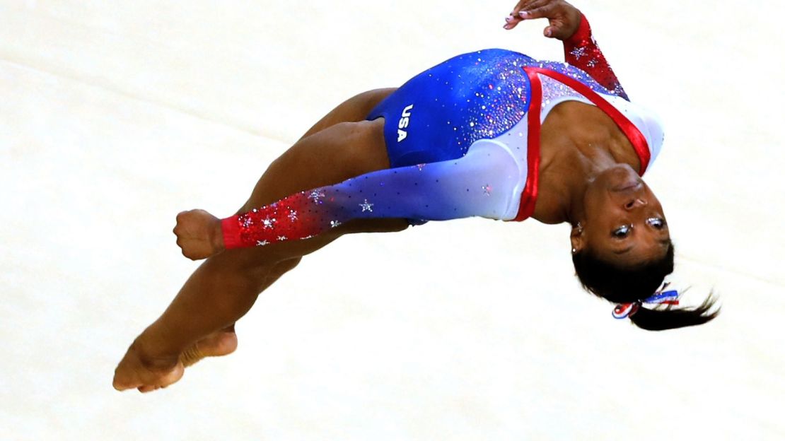 Simone Biles shows off her gravity-defying skills at Rio.