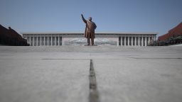 PYONGYANG, NORTH KOREA - APRIL 03:  The Immortal Statue of Kim Il Sung monument is seen on April 3, 2011 in Pyongyang, North Korea. Pyongyang is the capital city of North Korea and the population is about 2,500,000.  (Photo by Feng Li/Getty Images)