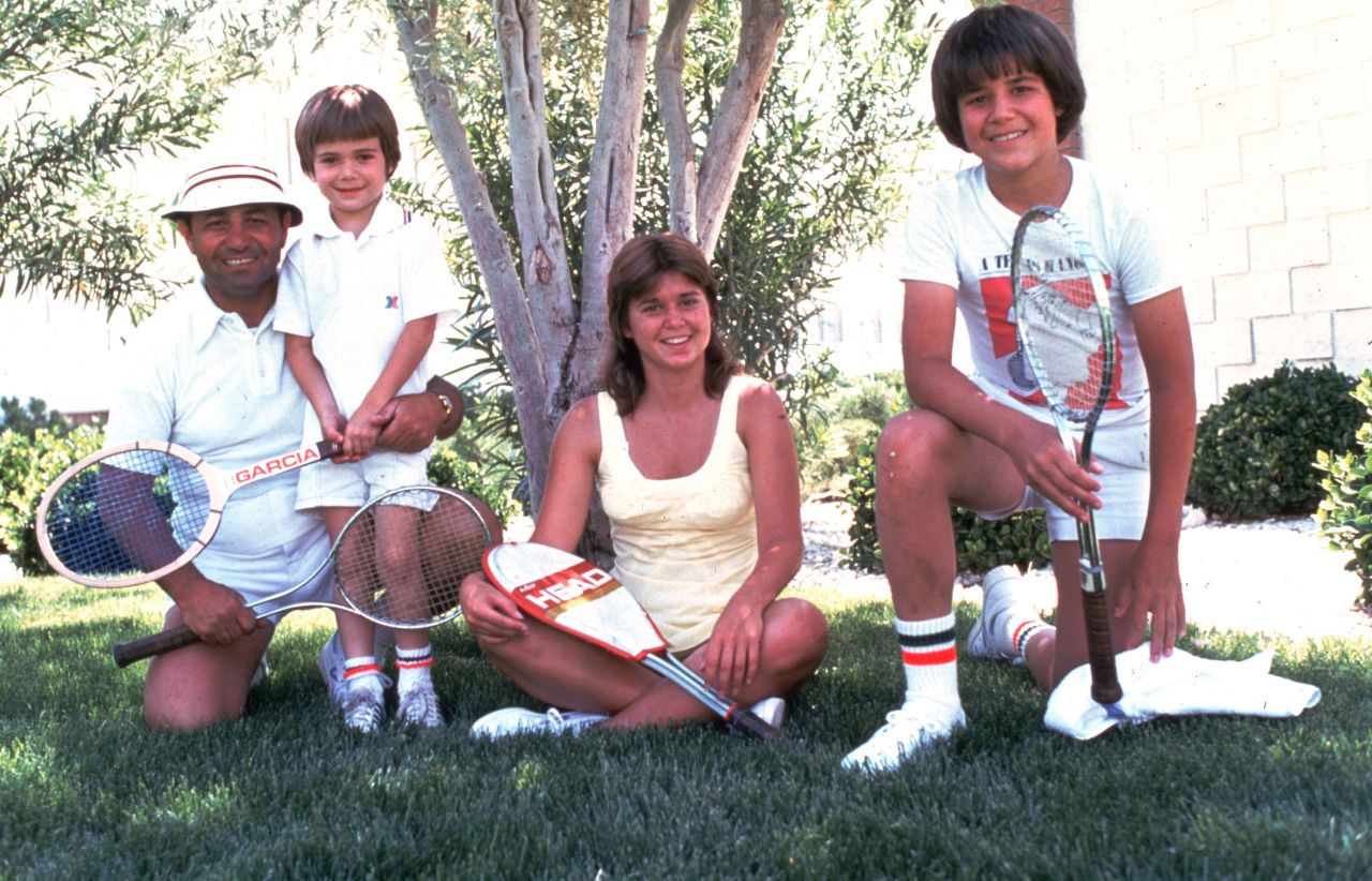 Agassi, at the age of six, stands next to his father Emmanuel "Mike" Agassi and older sister Rita Agassi and older brother Phil Agassi in 1976. In his autobiography "Open," Agassi talked extensively about how driven his father was in helping his son pursue a career in tennis.