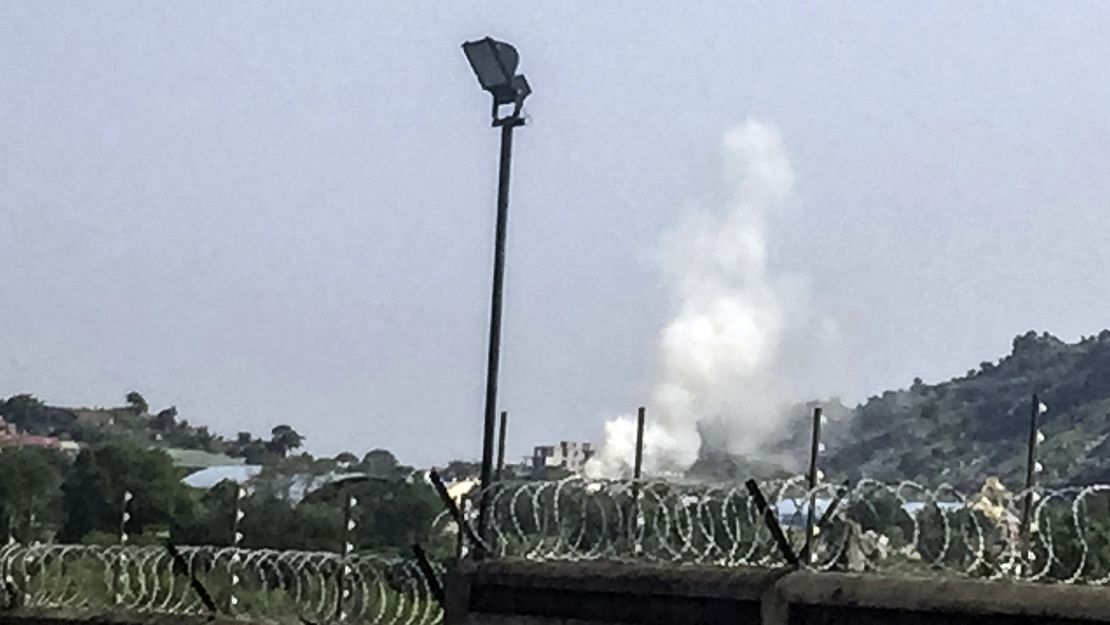 Plumes of smoke rise above Juba on July 11, 2016, amid intense fighting in the capital. 